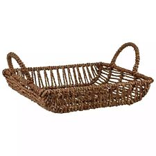 Rustic Sea Grass & Iron Wire Shallow Square Woven Tray Basket 25 x 25 x 5cm