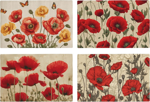 Poppy table placemats set 4 - poppy,