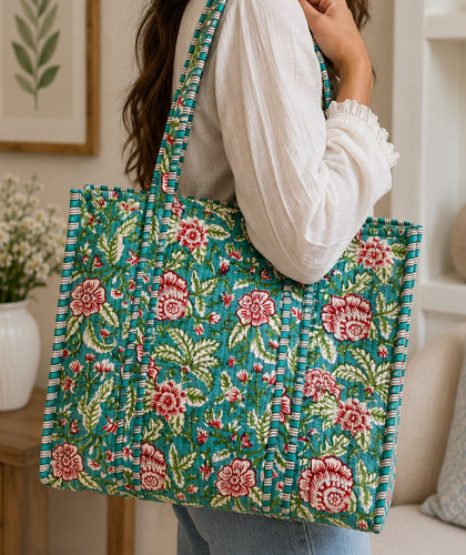 Block print quilted - block, cotton
