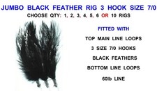 JUMBO BLACK FEATHER RIG 3 HOOK 7/0 SEA FISHING LURE COD POLLOCK LING TOPE CONGER