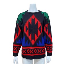 Jaguar Women's Southwestern Aztec Sweater Red Black Green Boho