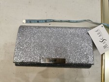 Clutch bag silver Beaded Sequin gems jewelled evening bag mascara BNWT STRAP