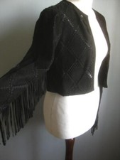 FRINGE suede leather JACKET 8 tassle cut out bolero crop cardigan MISS SELFRIDGE