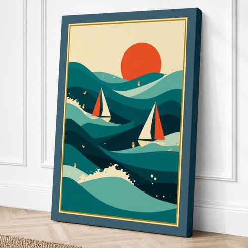 Sailboats dusk art - art, deco