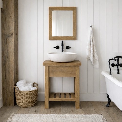 Solid wood washstand sink unit - wood,
