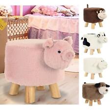 Kids Animal Stool Wooden Seat Plush Faux Fur Removable Cover Bedroom Chair 30cm