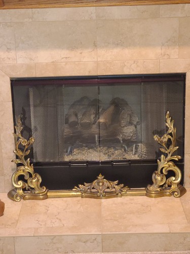 Antique ornate brass fireplace - antique,