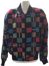 Carol Horn Workshop Silk Multicoloured Bomber Jacket Size S Shoulder Pads Check