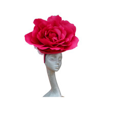 GIANT 50CM HOT PINK ROSE FASCINATOR IDEAL FOR ASCOT WEDDING