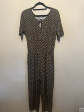 Kim & Co Women's Jumpsuit Navy Gold Pattern Size Small Petite Uk 10-12 New