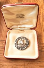 Fully Hallmarked 1956 Sterling Silver Celtic Viking Shield Brooch + Vintage Box