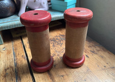 Pair of Vintage Wooden Industrial Textile Bobbins / Bobbin / Reels