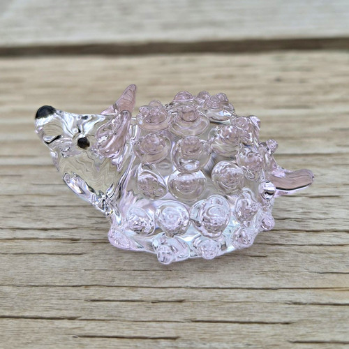Pink glass hedgehog figurine - glass,
