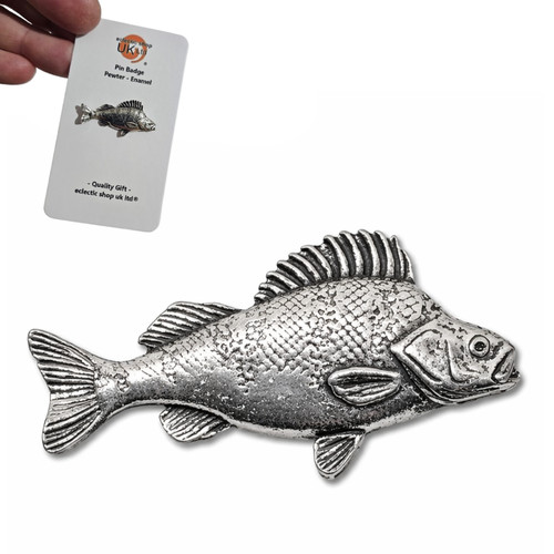Large perch pin badge - perch, pewter