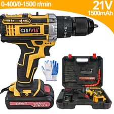 2 Battery 21V Cordless Combi Hammer Impact Drill Driver Electric Screwdriver Kit