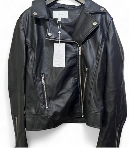 Vila black faux leather - faux, biker