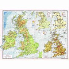 BRITISH ISLES - Physical, Industrial and Population - Vintage Map 1945