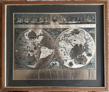 Blaeu Wall Map Vintage Retro  Foil Picture Map Of The World Wooden Framed