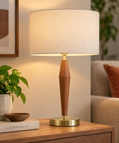 Walnut wood brass table - wood,