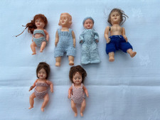 Dolls House Miniature - 6 x Vintage Celluloid Dolls in Knitted Clothes