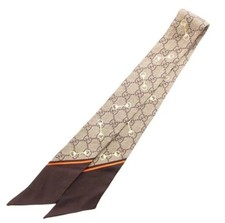 GUCCI Neckbow Scarf Twilly GG Print Horsebit Silk Silk Beige Brown Orange