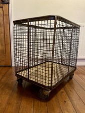 Large Vintage Metal Cart On Wheels Industrial Laundry Logs Toys Storage