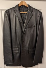 mens black leather single breasted 3-button blazer, make Donar, size 40, new 