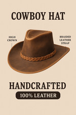 Mens Cowboy Hat Real Leather Australian Western Style Tan Crazy Horse Bush Hat