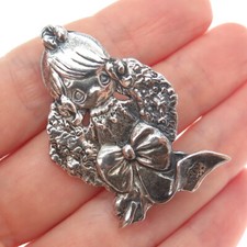 PRECIOUS MOMENTS 925 Sterling Silver Vintage Flower Girl Modernist Pin Brooch