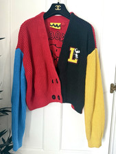 Lazy Oaf UK Size S Snoopy Peanuts Varsity Style Colourful Knitted Crop Cardigan
