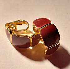 Stylish, Maroon/Dark Red & Gold Metal Clip-On Earrings. Vintage 1980s Jewellery.
