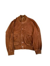 Brown leather men bomber - leather,