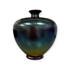 Contemporary Studio Art Glass Iridescent Vase – Modern Loetz / Tiffany Style