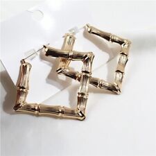Large gold tone bamboo square hoop earrings