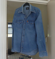 Vintage Levi's Western Shirt - Mens XS -  Blue denim, press stud - Orange Tab