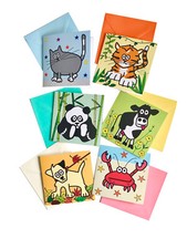 Pack of 6 ANIMAL theme Notelet Cards (Blank inside). Coloured envelopes