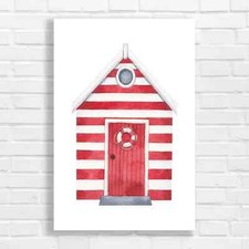 Cozy Striped Beach Hut Canvas