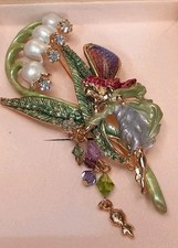 new Kirks Folly Large Fairy Brooch Pin Enamel Crystal Lily of The Valley W Box