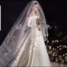 Satin Edge Wedding Veil Luxury 3x4m Cathedral Length Bridal 2 Tier With Comb