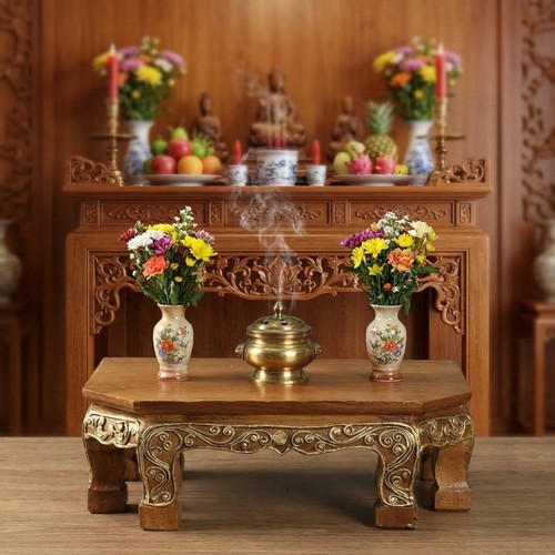 Hexagon wooden altar - hexagon, table