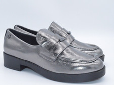 Womens DKNY Loafer Flat Shoes Silver Faux Leather - UK 5.5