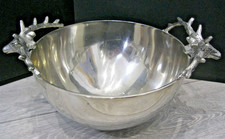 Large Serving Bowl/Punch Bowl/Centre Piece Bowl with Stags Figural Head Handles