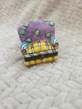 VTG Collectible Unusual Porcelain Plaid Chair Sofa Hinged Trinket Box 2.5"×2"