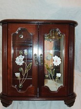 Vintage Large Musical Wooden Jewellery Box Wardrobe Floral W/Mirror 