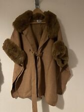 Camel Faux Fur Trimmed Sleeve Winter Poncho