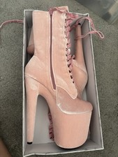 Baby pink Velvet Hella Heels