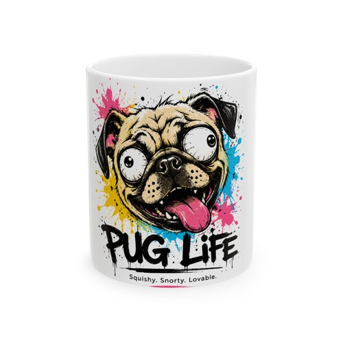 Pug mug colorful cartoon - mug,