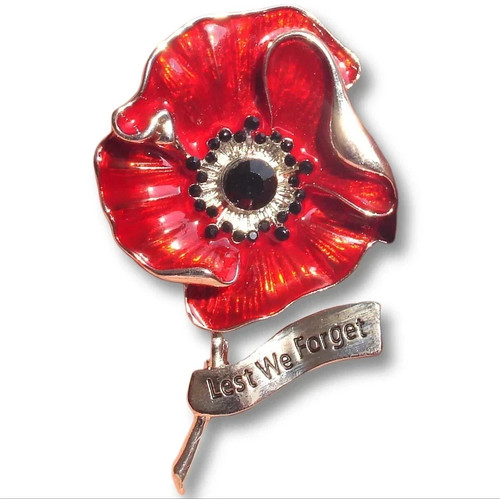 Large red popy flower brooch - red,