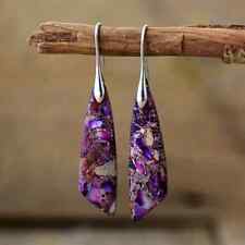 Beautiful Bohemian Jasper Silver plated Stone Leaf Earrings Red, Blue, Green