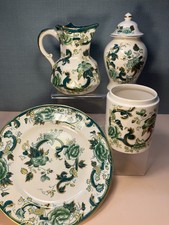 Masons Ironstone Green and Gold Chartreuse Jug Plate Jar 2x